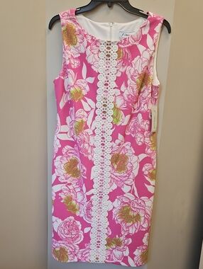 NWT J. Howard Sleeveless Pink Floral Sheath Dress with Lace Trim